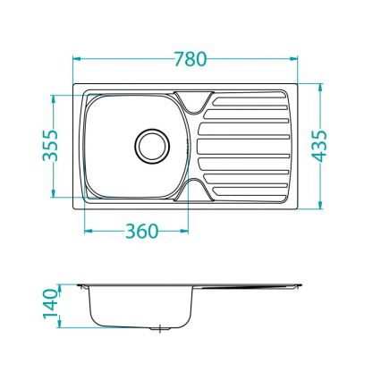ALVEUS 1136539 - Keukenspoelbak BASIC 78x43,5 cm RVS/satijn, grote afvoer