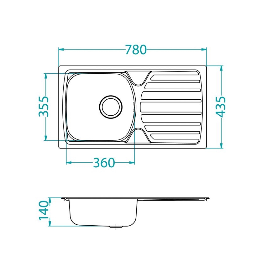 ALVEUS 1136539 - Keukenspoelbak BASIC 78x43,5 cm RVS/satijn, grote afvoer