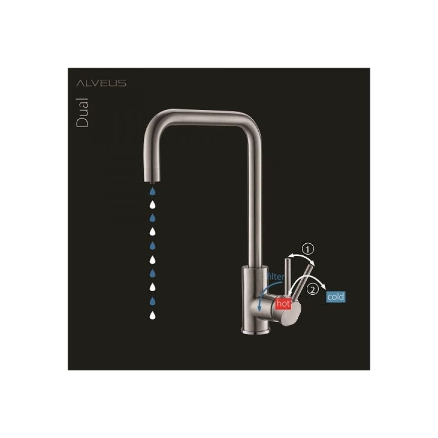 ALVEUS 1139812 - Robinet d'évier DUAL 37 cm granit/noir
