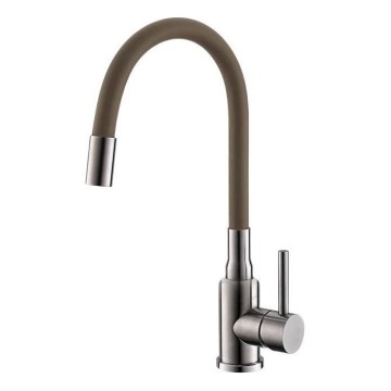 ALVEUS 1144428 - Robinet d'évier avec bras flexible MINTAS 34 cm chrome brillant/beige