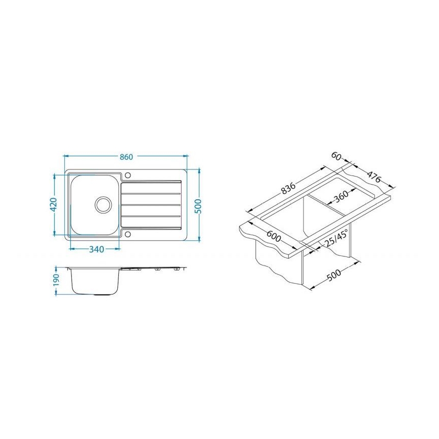 ALVEUS 1144640 - Évier de cuisine LINE 86x50 cm acier inoxydable