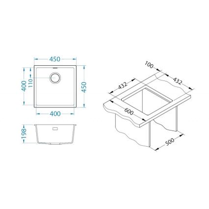 ALVEUS 1150048 - Gootsteen OMNI 45x45 cm graniet/zwart
