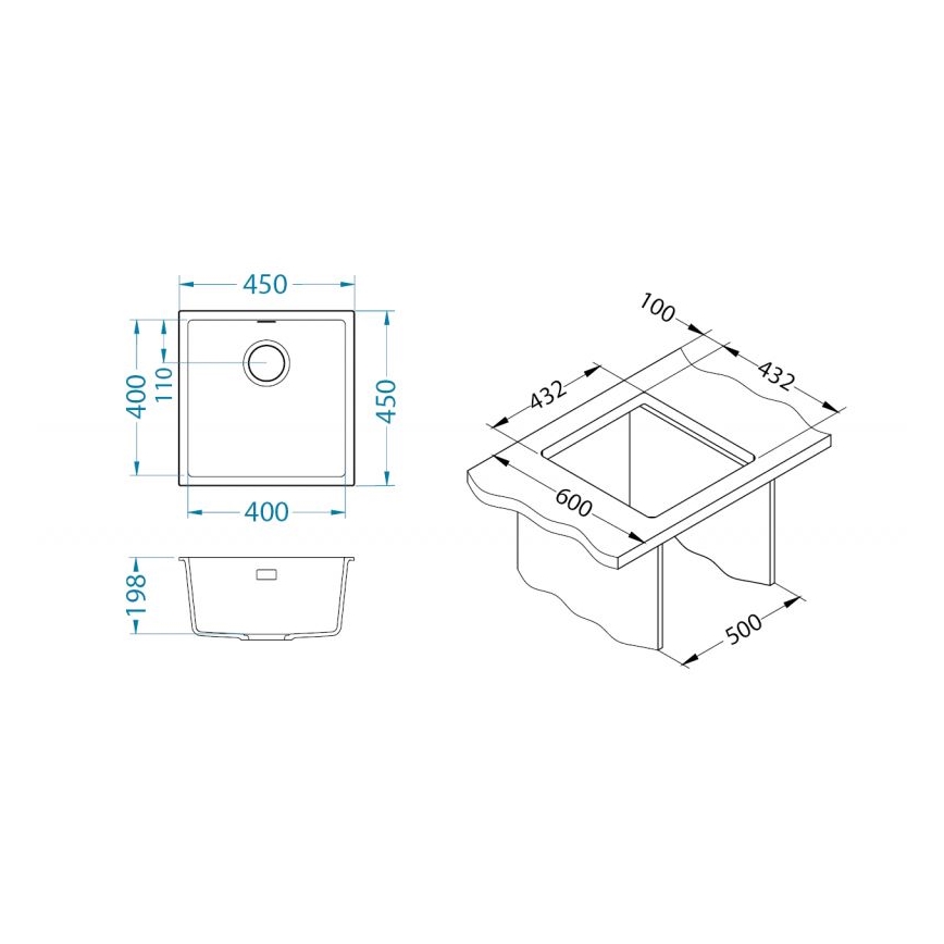 ALVEUS 1150048 - Gootsteen OMNI 45x45 cm graniet/zwart