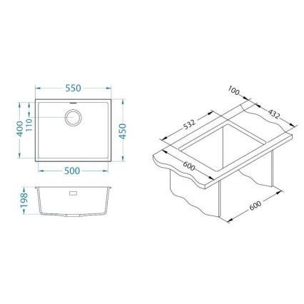 ALVEUS 1150051 - Évier de cuisine OMNI 55 x 45 cm granit/blanc