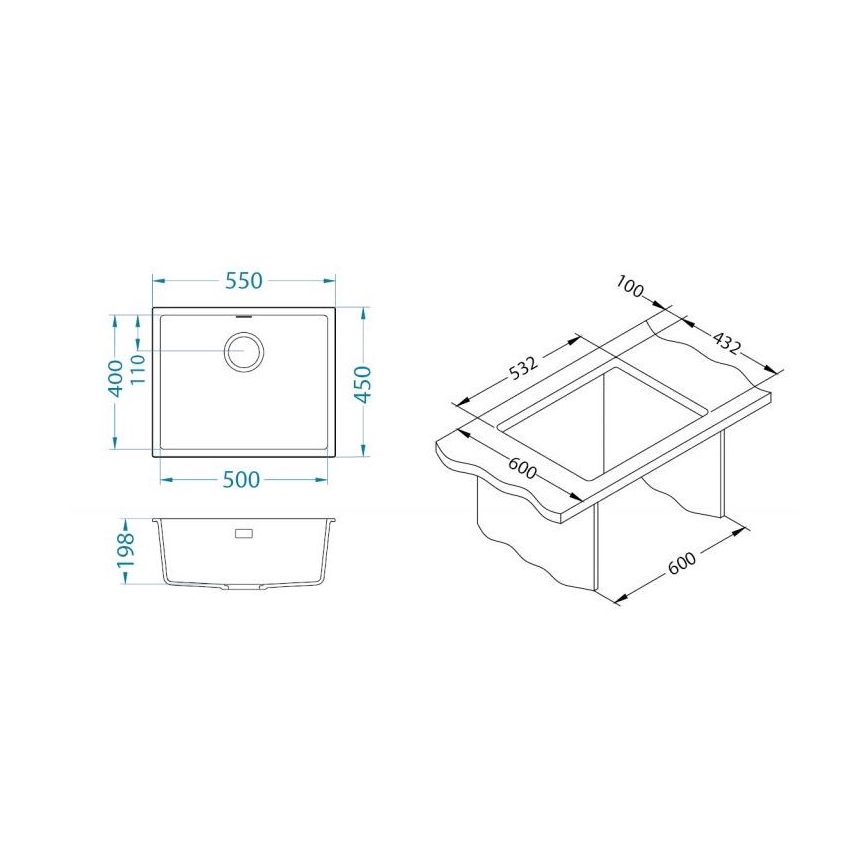 ALVEUS 1150051 - Évier de cuisine OMNI 55 x 45 cm granit/blanc