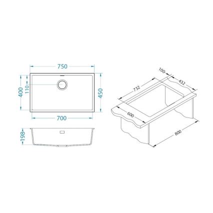 ALVEUS 1150064 - Gootsteen OMNI 75x45 cm graniet/zwart
