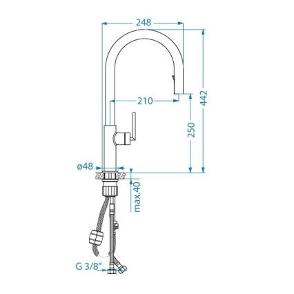 ALVEUS 1150895 - Robinet d'évier avec douchette extractible ORION 44,2 cm noir
