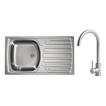 ALVEUS - Évier de cuisine BASIC 78 x 43,5 cm finition acier mat/satiné + mitigeur d'évier VIOLA 36,7 cm inox brossé