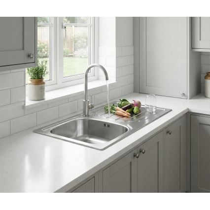 ALVEUS - Keukenspoelbak BASIC 78 x 43,5 cm RVS satijn + keukenkraan VIOLA 36,7 cm geborsteld RVS