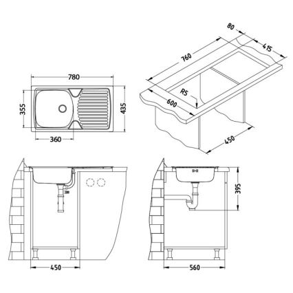 ALVEUS - Keukenspoelbak BASIC 78 x 43,5 cm RVS satijn + keukenkraan VIOLA 36,7 cm geborsteld RVS