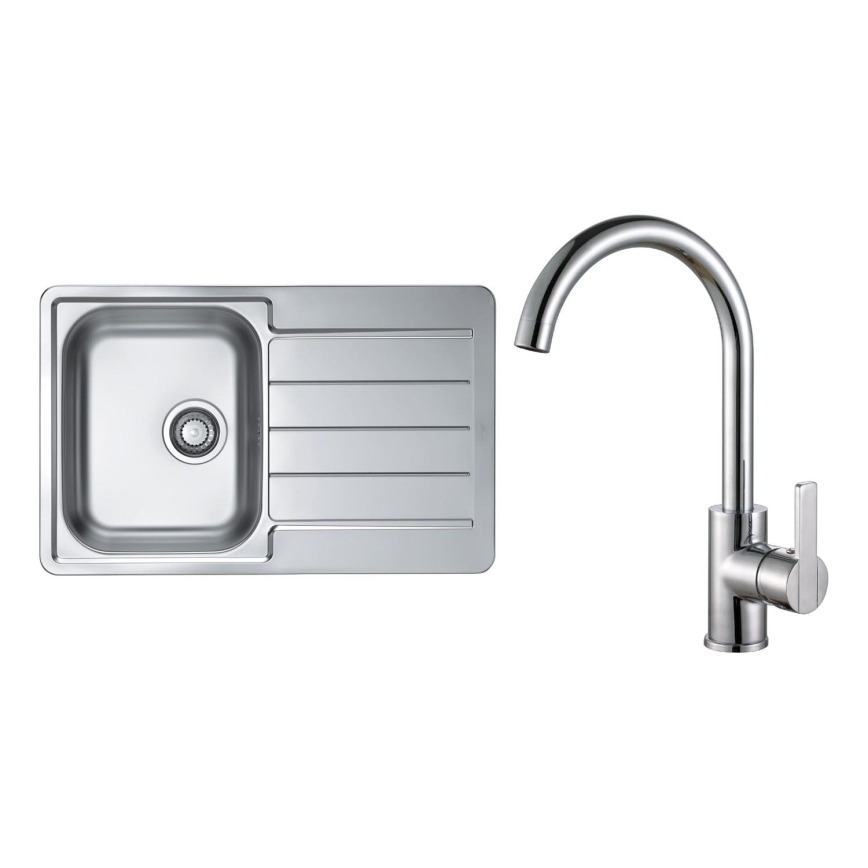 ALVEUS SET0026 - Évier de cuisine LINE 79x50 cm + mitigeur d'évier TONIA 29,5 cm chrome satiné/brillant