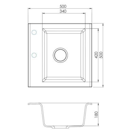 ALVEUS SETA23193 - Évier de cuisine ATROX 50x50 cm + robinet avec bras flexible MINTAS 34 cm en granit/noir mat