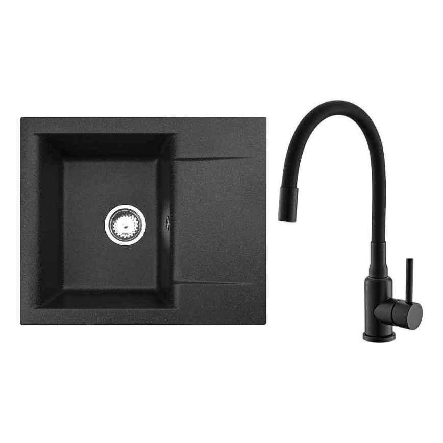 ALVEUS SETA23197 - Évier de cuisine CADIT 59x50 cm + mitigeur d'évier à bec flexible MINTAS 34 cm granite/noir mat