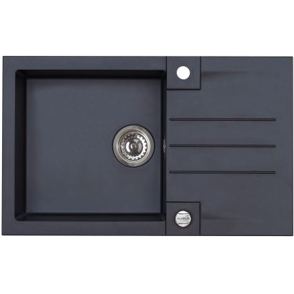 ALVEUS SETA23201 - Évier de cuisine ROCK 78x48 cm + robinet à bras flexible MINTAS 34 cm en granit/noir mat