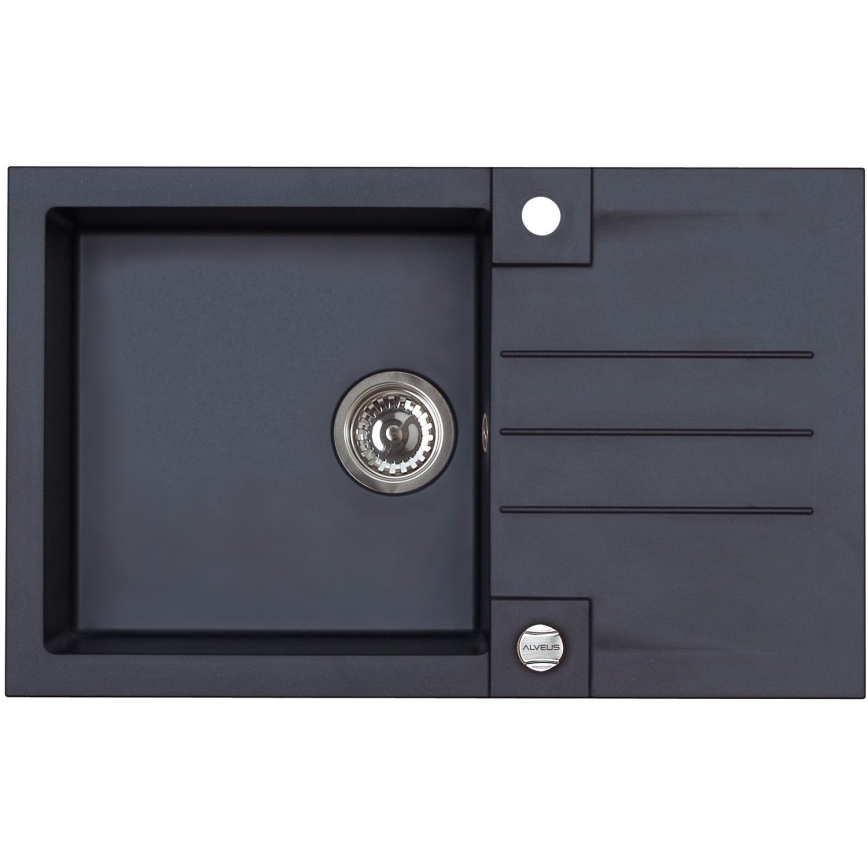 ALVEUS SETA23201 - Évier de cuisine ROCK 78x48 cm + robinet à bras flexible MINTAS 34 cm en granit/noir mat