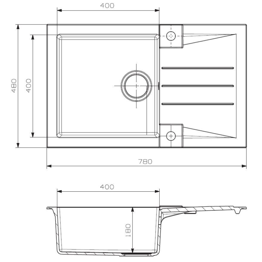 ALVEUS SETA23201 - Évier de cuisine ROCK 78x48 cm + robinet à bras flexible MINTAS 34 cm en granit/noir mat