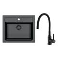 ALVEUS SETA23228 - Keukenspoelbak ATROX 59x50 cm + keukenkraan met flexibele uitloop MINTAS 34 cm graniet/mat zwart