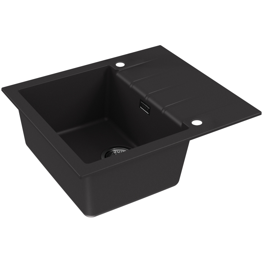 ALVEUS SETA23230 - Évier de cuisine CADIT 59x50 cm + robinet à bras flexible MINTAS 34 cm en granit/noir mat