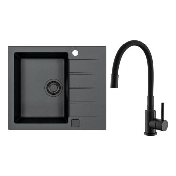 ALVEUS SETA23230 - Keukenspoelbak CADIT 59x50 cm + keukenkraan MINTAS 34 cm met flexibele uitloop, graniet/mat zwart