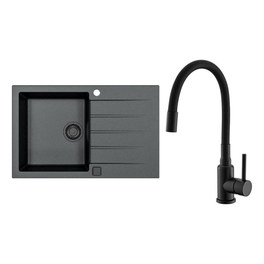 ALVEUS SETA23231 - Évier de cuisine CADIT 79x50 cm + robinet flexible MINTAS 34 cm granit/noir mat