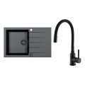 ALVEUS SETA23231 - Keukenspoelbak CADIT 79x50 cm + keukenkraan met flexibele uitloop MINTAS 34 cm graniet/mat zwart