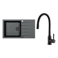 ALVEUS SETA23232 - Keukenspoelbak CADIT 86x50 cm + keukenkraan met flexibele uitloop MINTAS 34 cm graniet/mat zwart