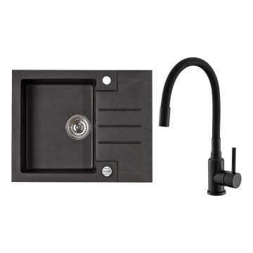 ALVEUS SETA23236 - Évier de cuisine ROCK 59,5x47,5 cm + robinet avec bras flexible MINTAS 34 cm granit/mat noir