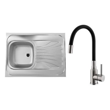 ALVEUS SETA24019 - Évier de cuisine CLASSIC 80x60 cm + mitigeur de cuisine à bec flexible MINTAS 34 cm inox/noir