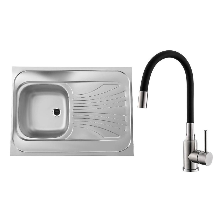 ALVEUS SETA24019 - Keukenspoelbak CLASSIC 80x60 cm + keukenkraan met flexibele uitloop MINTAS 34 cm geborsteld roestvrij staal/zwart