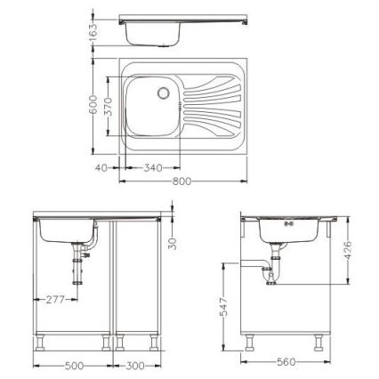 ALVEUS SETA24019 - Keukenspoelbak CLASSIC 80x60 cm + keukenkraan met flexibele uitloop MINTAS 34 cm geborsteld roestvrij staal/zwart