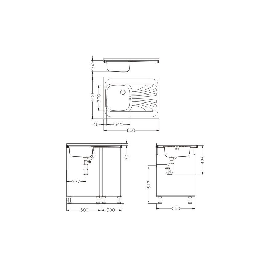 ALVEUS SETA24019 - Keukenspoelbak CLASSIC 80x60 cm + keukenkraan met flexibele uitloop MINTAS 34 cm geborsteld roestvrij staal/zwart