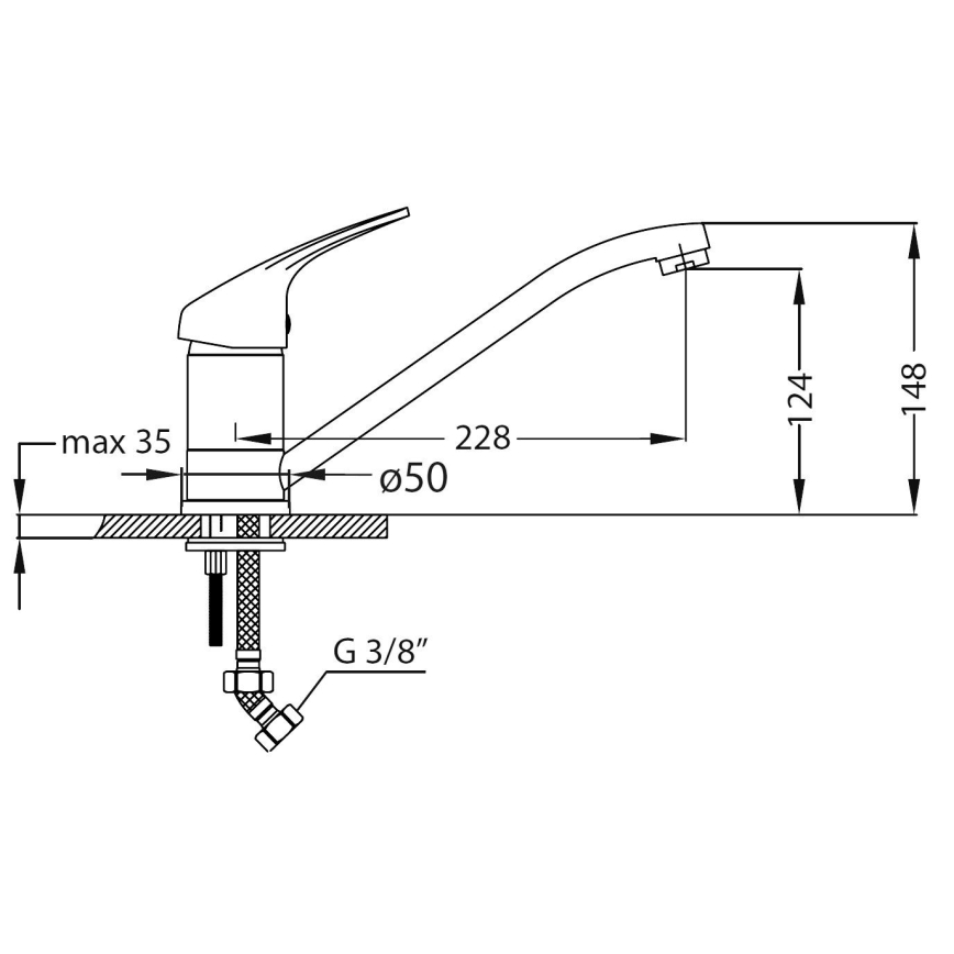 ALVEUS SETA259 - Keukenspoelbak BASIC 78 x 43,5 cm + keukenkraan RIVIERA 14,8 cm satijn/hoogglans chroom