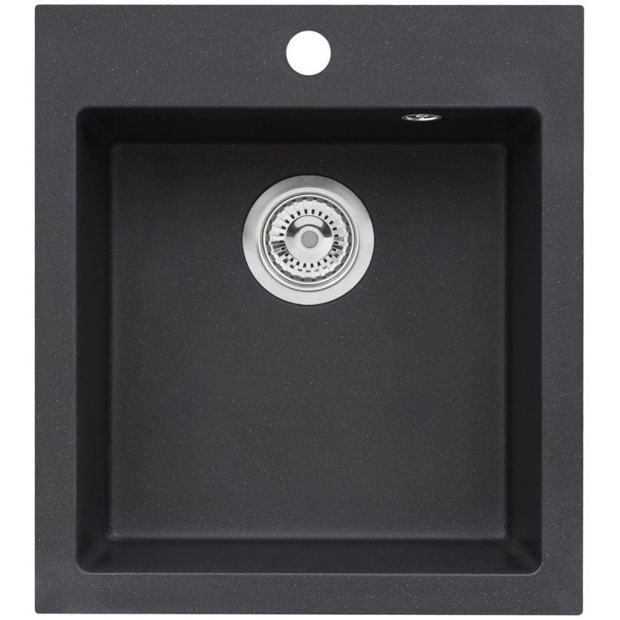 ALVEUS SETA737 - Évier de cuisine CORTINA 50x45 cm + robinet avec bras flexible TONIA 29,5 cm en granit/noir mat