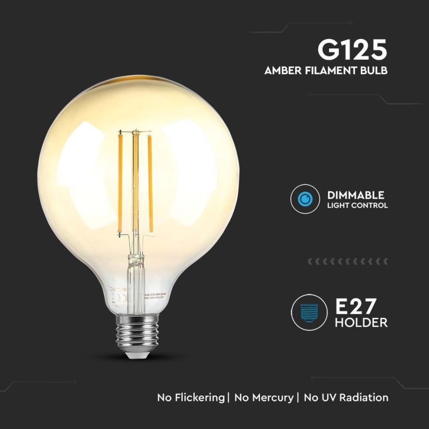 Ampoule à intensité variable LED FILAMENT G125 E27/8W/230V 2200K