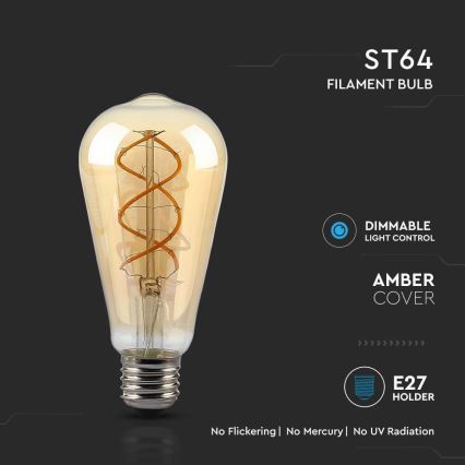 Ampoule à intensité variable LED FILAMENT ST64 E27/4,8W/230V 1800K