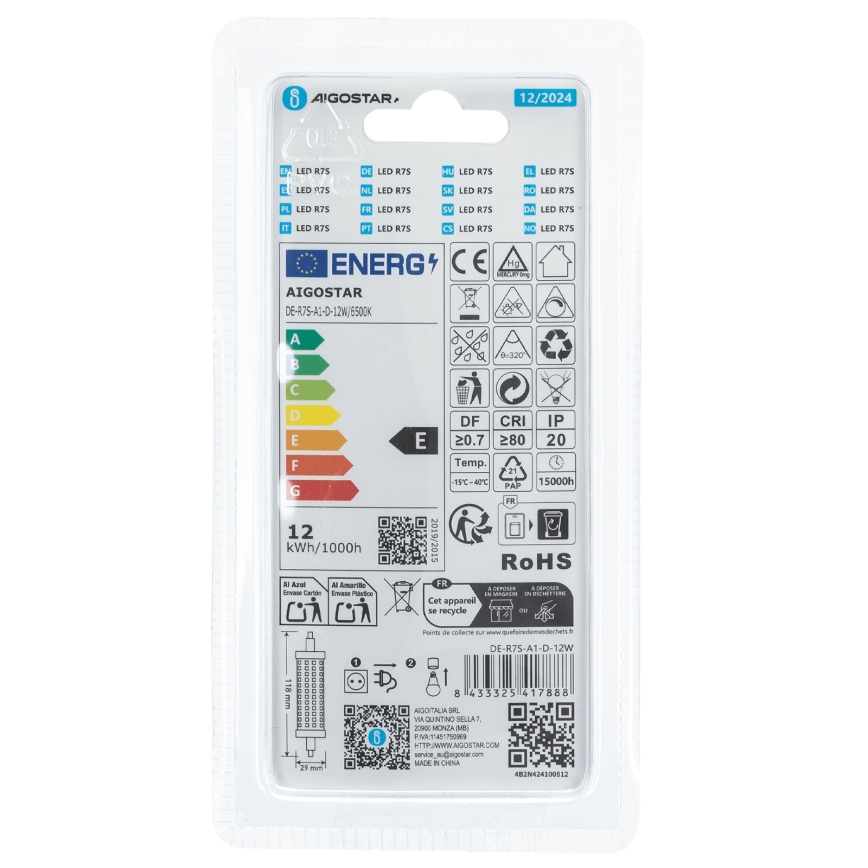 Ampoule à intensité variable LED R7s/12W/230V 6500K - Aigostar