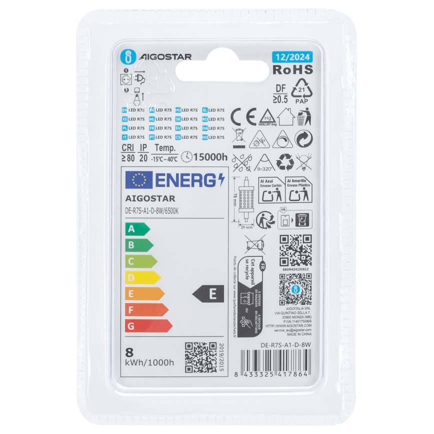 Ampoule à intensité variable LED R7s/8W/230V 6500K - Aigostar