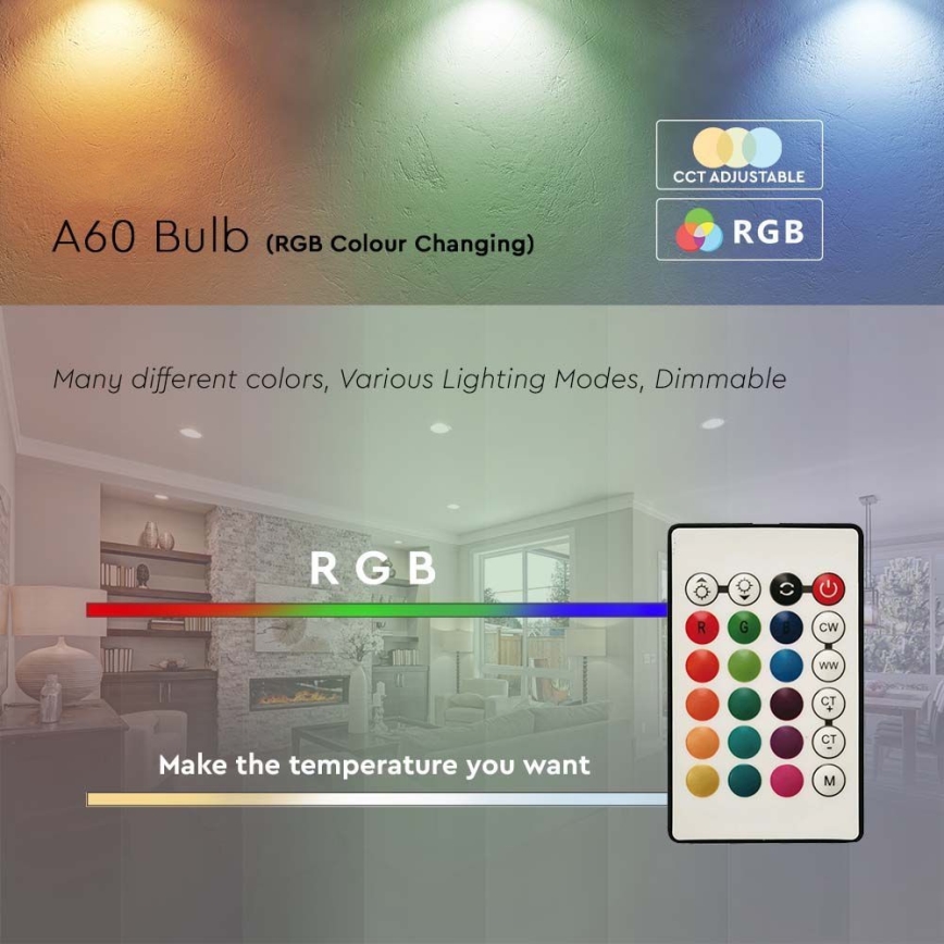 Ampoule à intensité variable LED RGB A60 E27/8,5W/230V 4000K + télécommande