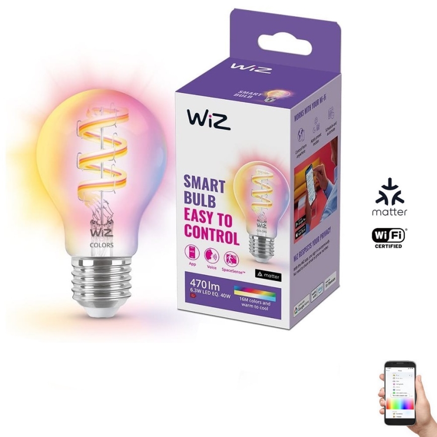 Ampoule à intensité variable LED RGBW A60 E27/6,3W/230V 2200-6500K Wi-Fi -  WiZ