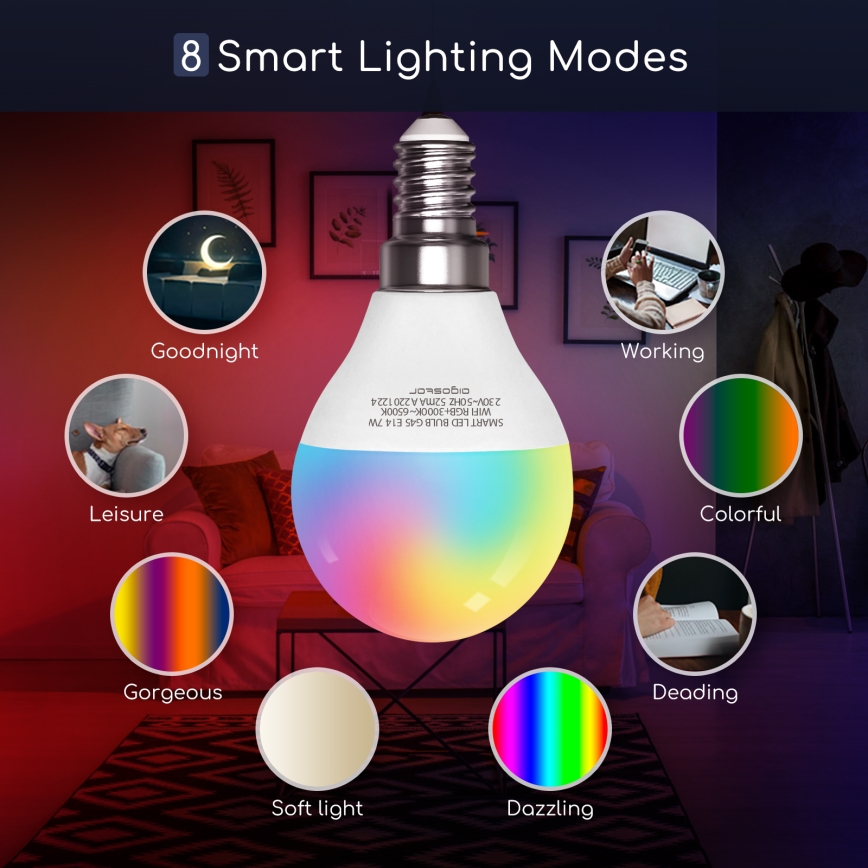 Ampoule à intensité variable LED RGBW G45 E14/7W/230V 3000-6500K Wi-Fi - Aigostar