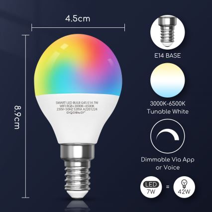 Ampoule à intensité variable LED RGBW G45 E14/7W/230V 3000-6500K Wi-Fi - Aigostar