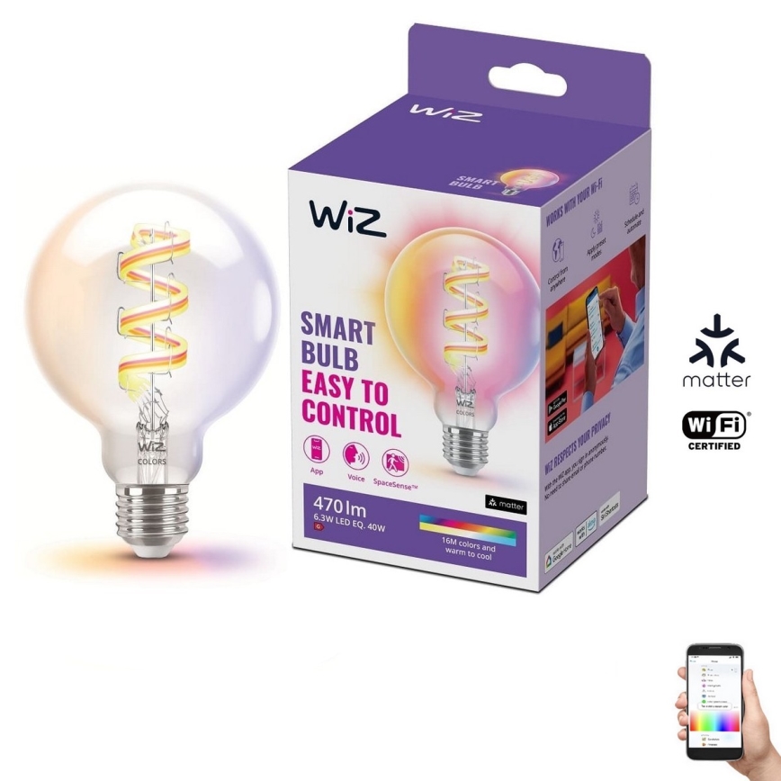 Ampoule à intensité variable LED RGBW G95 E27/6,3W/230V 2200-6500K Wi-Fi - WiZ