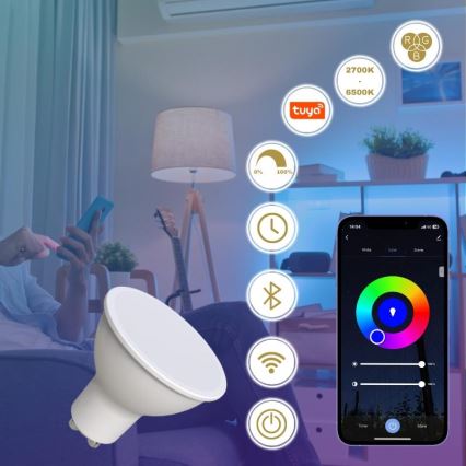 Ampoule à intensité variable LED RGBW GU10/4,5W/230V 2700-6500K Wi-Fi Tuya