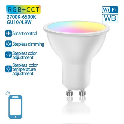 Ampoule à intensité variable LED RGBW GU10/4,9W/230V 2700-6500K Wi-Fi - Aigostar