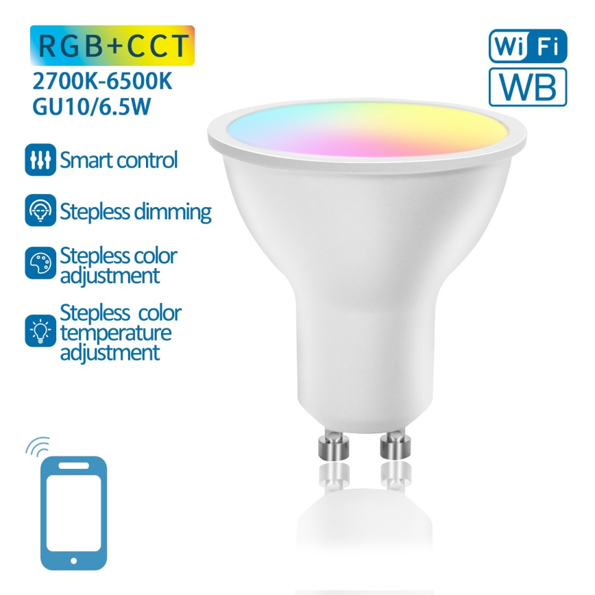 Ampoule à intensité variable LED RGBW GU10/6,5W/230V 2700-6500K Wi-Fi - Aigostar