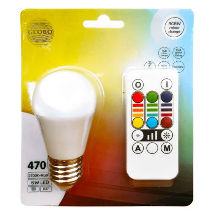 Ampoule à intensité variable LED RGBW E27/6W/230V 3000K + télécommande - Globo