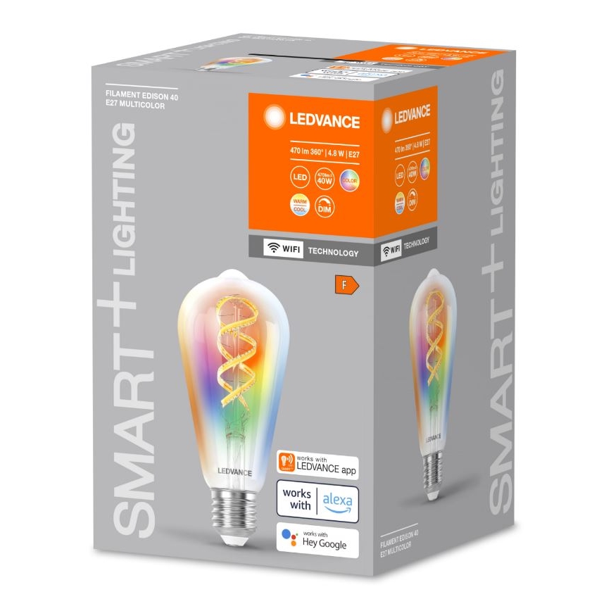 Ampoule à intensité variable LED RGBW SMART+ FILAMENT EDISON ST64 E27/4,8W/230V 2700-6500K Wi-Fi - Ledvance