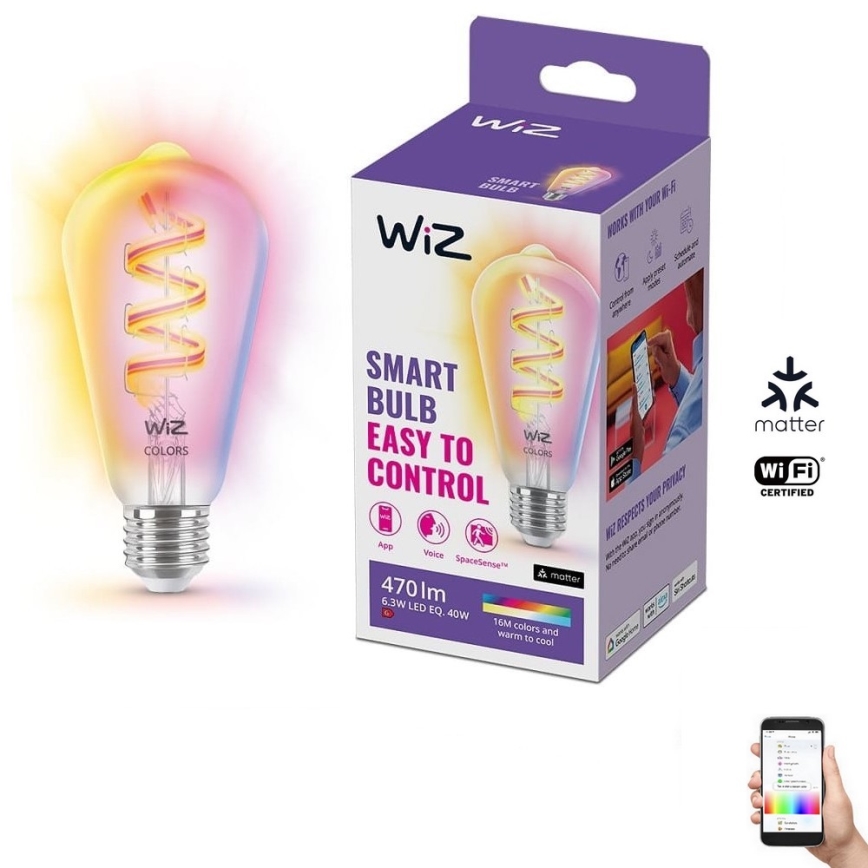 Ampoule à intensité variable LED RGBW ST64 E27/6,3W/230V 2200-6500K Wi-Fi - WiZ