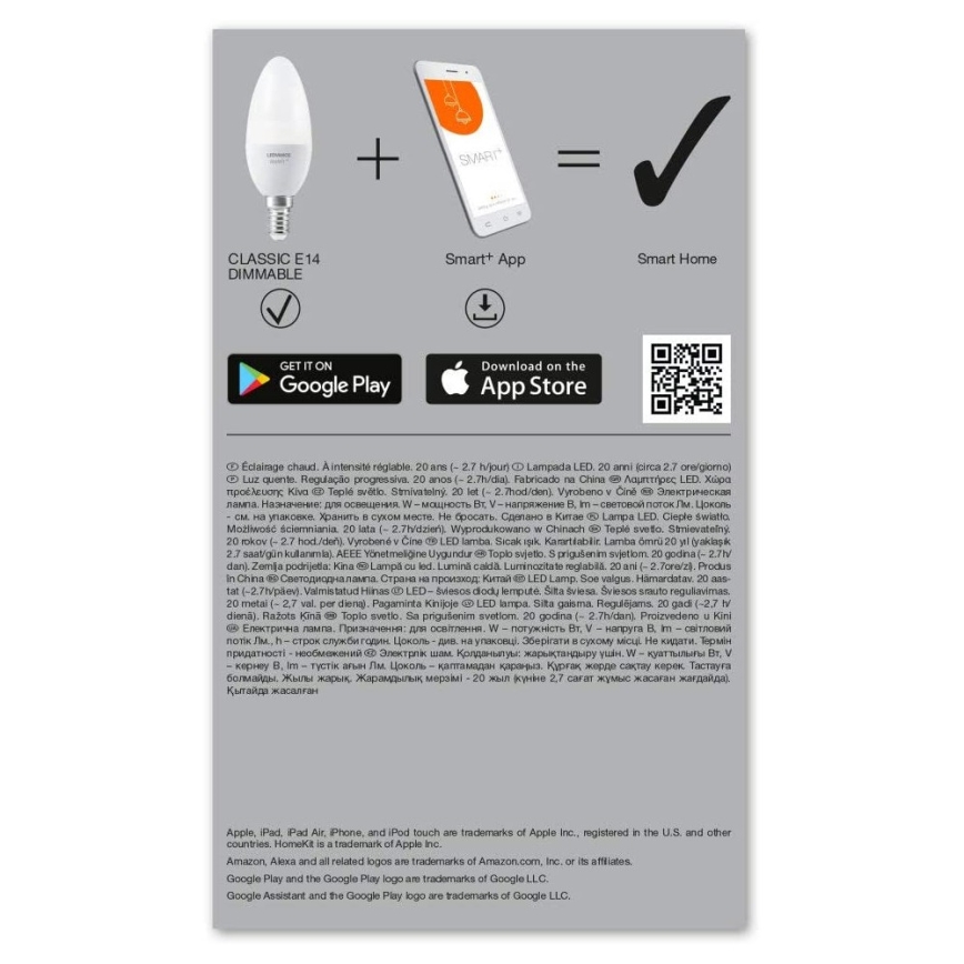 Ampoule à intensité variable LED SMART+ E14/5W/230V 2700K Wi-Fi - Ledvance