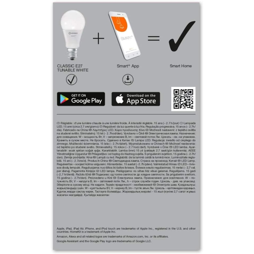 Ampoule à intensité variable LED SMART+ E27/9,5W/230V 2700K-6500K Wi-Fi - Ledvance
